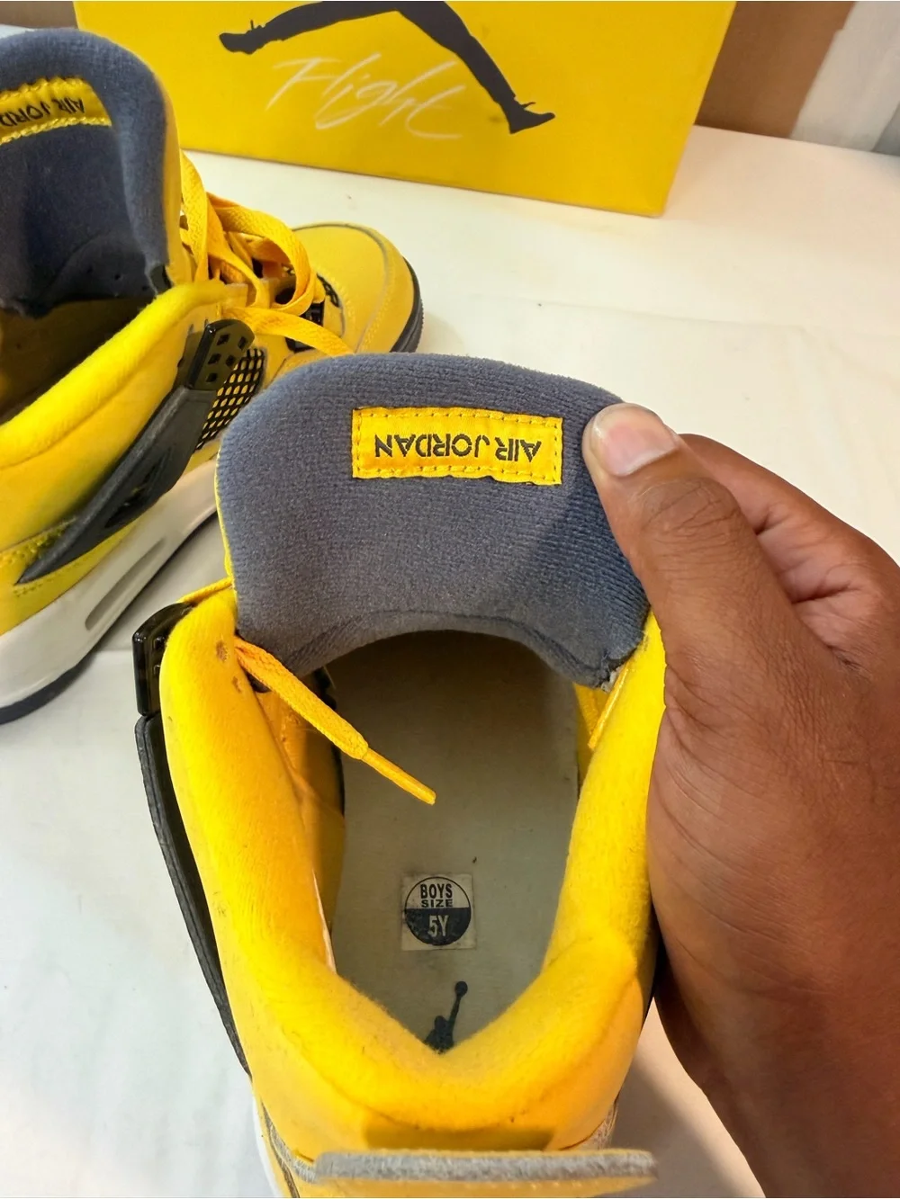 Jordan Yellow and Gray Retro 4 Sneakers